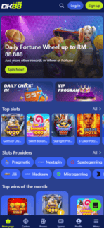 Halaman utama mudah alih Dashking88 dengan pintasan ke sportsbook, kasino, promosi dan akaun