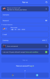 Borang pendaftaran akaun platform DK88 di laman rasmi untuk cipta profil baharu